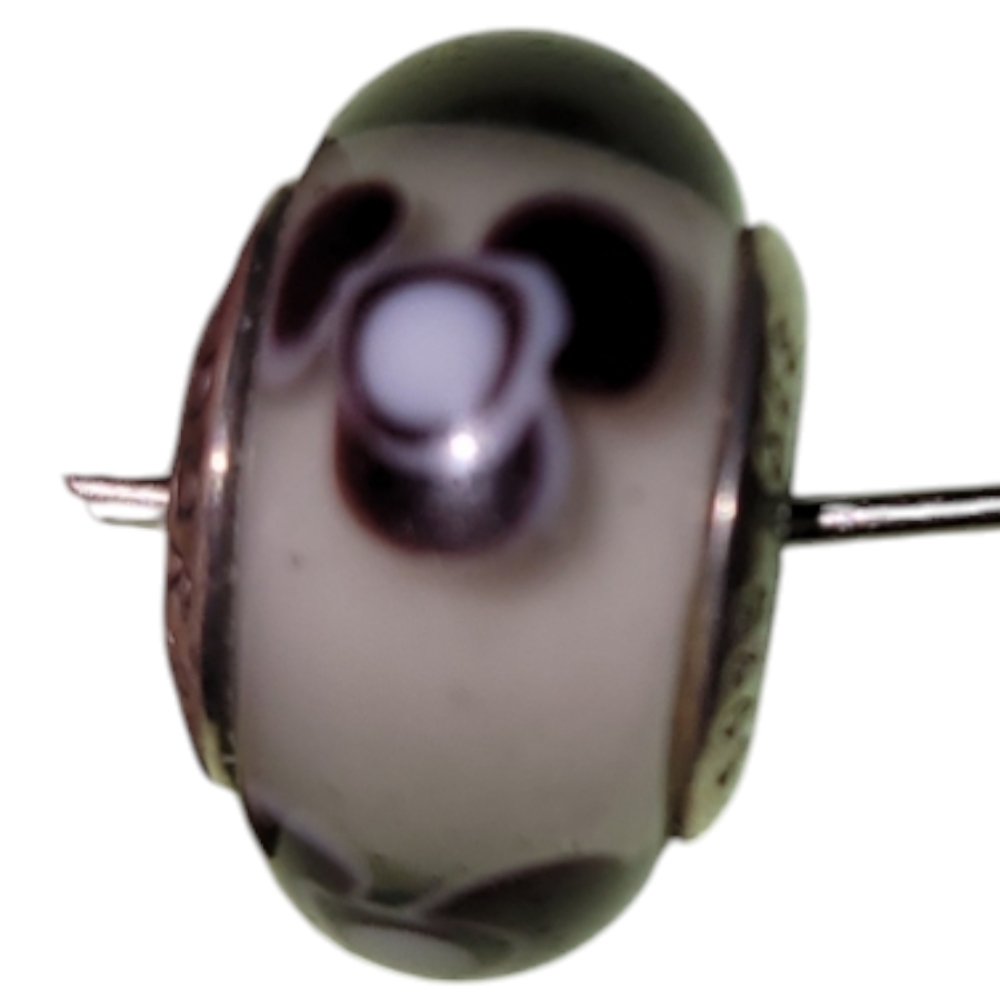 Dark Purple and White Flower Glass Bead Charm
